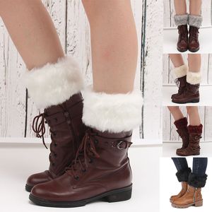 2022 Fashion Women Accessories Winter Leg Warmers Lady Warm Short Boot Socks Crochet Knit Faux Fur Trim Legs Boot Sock
