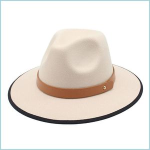 Stingy Brim Hats Patchwork Top Hat For Women Fedora Felt Hatts Woman Fedoras Female Wide Brim Cap Fashion Autumn Winter Outdoor Travel Dhn9l