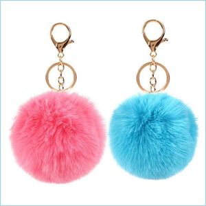 Keychains Fashion Pom Keychains Keyring Imitate Rabbit Fur Ball Keychain Bag Plush Car Key Holder Pendant Chain Ring For Wo Newdhbest Dhifh