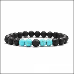 Beaded Strands 8mm Black Lava Stone Strand Turquoise Tiger Eye Bead Armets Essential Oil Diffuser Armband For Women Men smycken D DHKMH