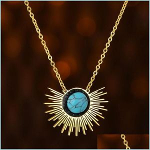Pendant Necklaces New Fashion Golden Stainless Steel Chain Necklace Elegant Sunflower Turquoise High Quality Jewelry Female Wholesale Dhbzh