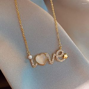 Anhänger Halskette Koreanische Mode Kristall Opal Liebe Halskette Frau Exquisites Goldfarbe Klavierschlag Kette Frauen Jubiläum Hochzeitsgeschenke