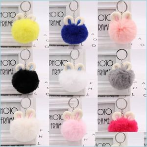 Wholesale fuzzy ball keychain resale online - Keychains Women Rabbit Keychains High Quality Gorgeous Fuzziness Puff Ball Keyring Adorable Fluffy Pompom Keyfobs Accessor Bdejewelry Dhgqv