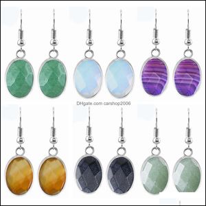 Dangle Chandelier Women Dangle Ellipse Gemstone Earrings Natural Faceted Oval Stone Drop Dangling Healing Chakra Quartz Crystal Spir Dhpix