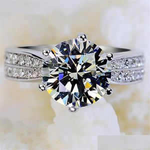 Solitaire Ring Classic Luxury Real Solid 925 Sterling Sier Ring Diamond Wedding Jewelry Rings Engagement For Women 825 Q2 Dro Vipjewel Dhc6V