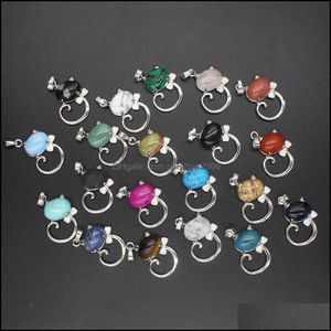 Pendant Necklaces 12Pcs Natural Stone Cute Sweet Cat Pendant Necklace Chakra Cure Quartz Crystal Hello Cats Jewelry Birthday Gifts Fo Dh8Bb