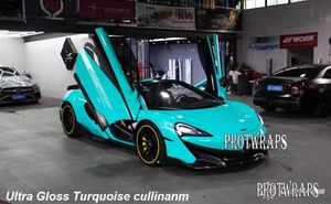 Premium Ultra Gloss Turquoise Vinyl Wrap Sticker Hela Shiny Car Wrapping -täckningsfilm med luftutsläpp Inledande lågt klibblim självhäftande folie 1.52x20m 5x65ft