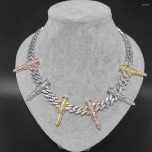 Łańcuchy 13 mm ciężkie miami kubańskie łącze łańcuch nitów -w kształcie uroku Choker naszyjnik sześcien cyrkonu biżuteria biżuteria