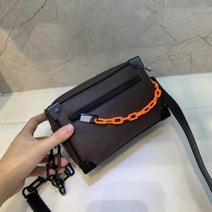 Mini Soft Trunk Cross Body Bags for Men and Women Fashion Genuine Leather Crossbody Bag Handbag Shoulder Purses Wallets High Quality With Orange Chain