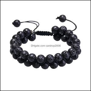 Beaded Strands Essential Oil Bracelet Adjustable Beads Double Rows Lava Rock Per Diffusion Yoga Birthday Gift Drop Delivery 2021 Jew Dhn9O