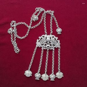 Kolye Kolyeler Çin Giyim Cheongsam Aksesuarları Vintage Taklit Eski Gümüş Kalın Çift Taraflı Kilit Kazak Zinciri Antik Stil