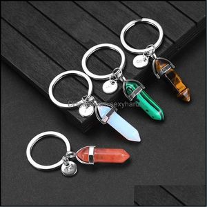 Keychains Fashion 26 Letter Key Rings Natural Stone Pendant Keychain Rose Quartz Stones Crystal Lover Chains Accessories Smyckespresent DHZ2R