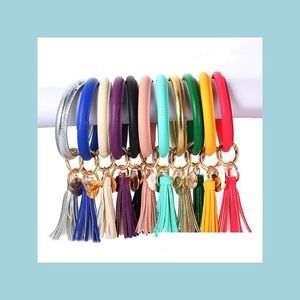 Chave de chave de chave de couro chaveiro pulseira pulseira pulseira de pulseira personalizada big loop loop keyring pulseiras com teclado de borla Drop d dhsqh