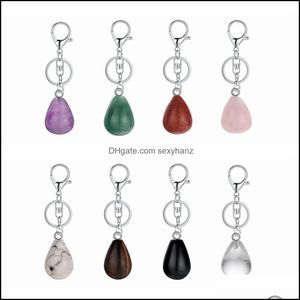Keychains Design Keychain Waterdrop Natural Crystal Quartz Stone Keyring Key Chains For Par Friend Gifts Diy Jewelry Drop Delivery Dhbiy