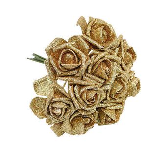 Faux Floral Greenery 10pcs Phoam Rose Rose Artificial Flower Bukiet Dekoracja ślubna Flower Rose Dom Dekoracja Flores Fałszywy kwiat róży J220906