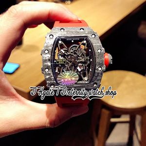 Z V3 2022073502 MENS Titta på Japan Miyota NH Automatisk rörelse Ntpt svart hela kolfiberfodral Skeleton Dial Red Rubber Strap Senaste Super Edition Eternity Watches