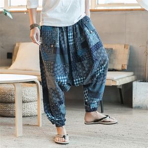 Erkekler Pantolon Erkek Harem Pantolon Damla Kasık Cepleri Joggers Erkekler İçin Gündelik Pantolon Yazdırıyor Erkekler Gevşek Hip Hop Boho Pamuk Keten Geniş Bacak Pantolon 220907