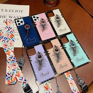 Feather crystal diamond gem square Phone Cases For iPhone 14 14Pro 13 12 11 prevention shells