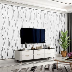 Wallpapers Thick white suede 3D Wallpaper For Bedroom Walls Living Room Background Flocked stripe Embossed Wall Paper Home Decor