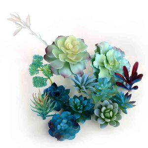 Faux Floral Greenery Blue Artificial Succulents Plants Decoração de jardim Desktop Small Bonsai Flower Piece Acessórios Planta J220906