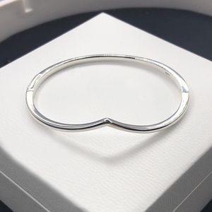 Authentic Sterling Silver Polished Wishbone Bangle Bracelet Women Girls Wedding designer Jewelry For pandora girlfriend Gift Bracelets with Original Box Set