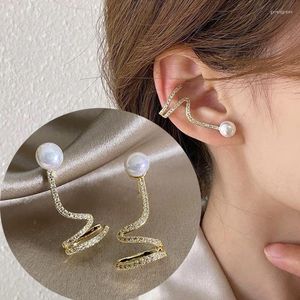 Brincos de perno branco imitação de pérola de cartilagem feminino Ear Cuff brilhante clipe de strass jóias de noivado de casamento