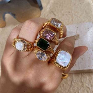 2022 Thin Ring Band Texture Engraved Small Square 3a Cubic Zirconia Stone Black White Green Red Gemstone