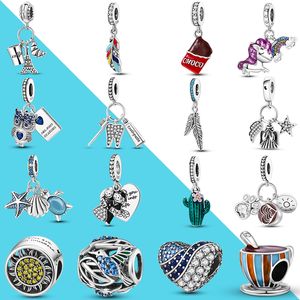 925 Gümüş Cazibe Boncuklar Dangle Unicorn Çikolataları Kahve Kupası Diş Fırçası ve Diş Macunu Kolye Boncuk Fit Pandora Charms Bilezik Diy Takı Aksesuarları