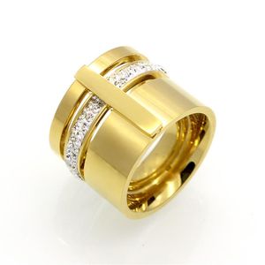 Gouden kleur zirkoon kristal titanium roestvrijstalen ringen voor vrouwen mannen bruiloft sieraden drie lagen schoonheid anillos vrouwelijke ringen275c