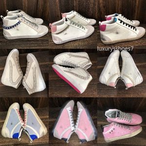 Italia Brand Golden Mid Star Sneakers High-top Donna Scarpe dorate rosa-oro glitter Classic Leopard White Do-old Dirty Designer Shoe