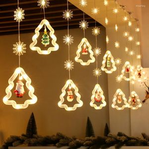 Party Favor Christmas Lights String Cartoon Santa Claus Snowman Elk Xmas Tree Curtain Snowflakes hängsmycken Merry Home Decor