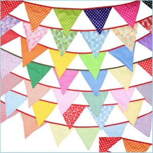 Party Decoration Party Decoration 3.2m Rainbow Print Fabric Bunting Flags Wedding Banner Home Baby Shower Garland Drop Delivery 2021 DH8NE