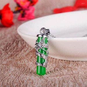 Pendant Necklaces Natural Green Jade Dragon Pillar 925 Silver Necklace Carved Charm Jewelry Fashion Accessories Amulet For Men Women Gifts