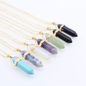 Pendant Necklaces Gold Plated Hexagonal Column Rose Quartz Necklace Opal Pendant Fashion Natural Stone Pink Crystal Pend Dhseller2010 Dhs4T