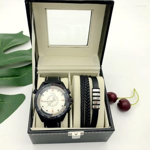 Wristwatches Fashion Leather Weaving Bracelet Gift Box Boyfriend Birthday Christmas Present Wristwatch Big Dia With 2pcs Set
