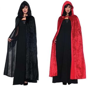 Festlig fest mantel halloween l￥ng sammet huva kappa vampyr dr￤kt prop f￶r m￤n kvinnor barn cosplay hitch trollkarl