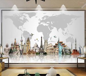 Wallpapers Decorative Wallpaper World Famous Architecture Map Background Wall Painting