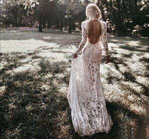 Elegant Mermaid Wedding Dress High Neck Real Photos Long Sleeves Lace Bohemian Backless Boho Wedding Bridal Gown Custom Made