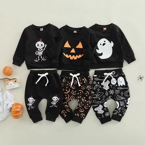 Kläderuppsättningar Mababy 0-3y Halloween Toddler Infant Kid Boys Girls Kläder Set Pumpkin Bone Print Tops Pants Outfits Costumes D01