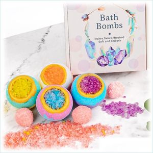 Sais de banho 4 bolas/conjunto planta Óleo essencial Salt Sea Bath Bomb Bomb Bombs Bombas Atacado 100g/Bola Lavanda Bolha Esfoliam Cuidado da Pele Dhvfg