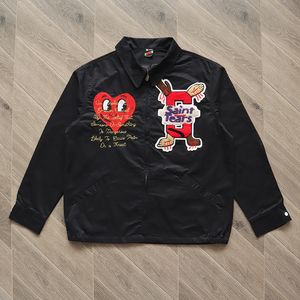 Black Jackets Hip Hop Men Heart Heavy Embroidery coats Men's Fashion Coat Casual Outwear Tops Real Pics