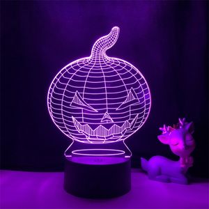 Halloween Toys Pumpkin Acryl 3D Lamp 7 Изменение цвета Маленькие ночные детские цветные светильники светодиодные настольные лампы атмосфера ночной лампа 220908