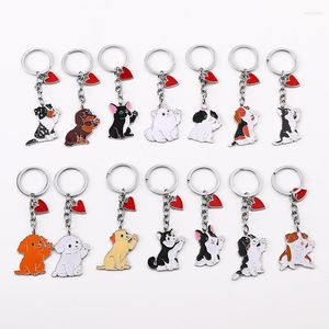 Keychains Fashion Pet Memorial Keychain Dog Pendant White Maltese Animal Bell Enamel Keyring Women Bag Jewelry Girls Heart Charm