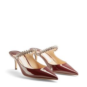 Ny Autumn Sandals-stjärna med samma stycke Bankett för att delta i Must-Have Fashion Wine Red Ballet Pink Black Linen Sugar Pink Patent Leather Crystal Belt Mules