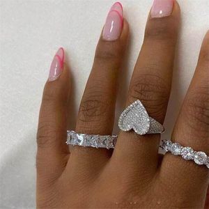 2022 najlepiej sprzedający się pierścionek zaręczynowy luksusowa biżuteria 925 Sterling Silver Full Pave biały szafir CZ diamentowa obietnica kamienie szlachetne Party kobiety pierścionek z sercem dla kochanka prezent