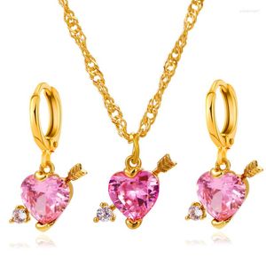 Collana Orecchini Set Creativo Carino Romantico a forma di cuore Rosa Verde Zircone Cristallo Goccia Gioielli Collier Bijoux Brincos