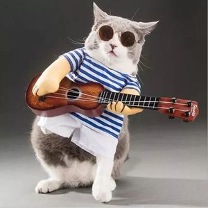 Kedi Kostümleri Pet Kedi Komik Giysileri Kediler Cosplay Kostümü Cadılar Bayramı Noel Tatil Komik Kıyafetler Gitar Kedi Kostümü Evcil Hayvan Partisi Giyim 220908