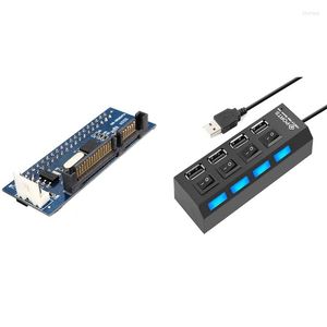 Konverter 40-Pin IDE Buchse SATA auf 22-Pin Stecker Adapter PATA Karte 4 Ports USB Hub Splitter 2.0 LED