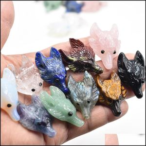 Stone Carved Wolf Head Statue Natural Stone Decoration Quartz Polished Healing Crystal Home Ornament Reiki Trinket Colle DHSeller2010 DHFVE