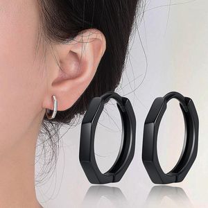 Hoop kolczyki moda wielokątna czarna/srebrna kolor małe obręcze urocze kolczyki piercing dla kobiet biżuteria